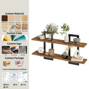 Étagères flottantes en bois d'ingénierie sculpté, murales, à double niveau, modernes - Gain de place pour salon, chambre, salle de bain, outils - Product Image 1