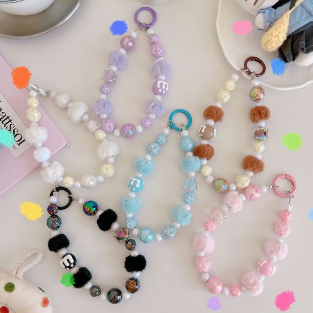 Beaded Phone Strap Fashion Key Chain Kids Girls Acrylic Beads Rabbit Butterfly Bow Phone Charm Strap Lanyard Accessories
