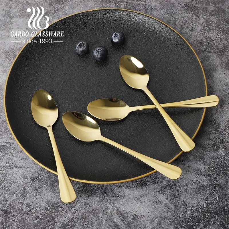 Wholesale 1.5 mm Dessert Tea Spoon Luxury Metal Gold Spoon Thickness Stainless Steel Coffee Spoon Set with Gift Box Packaging