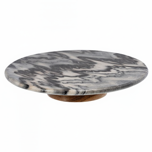 Wooden & Grey Marble <b>Turntable</b> Rotating Lazy Susan Elegant Dining Table Decorate Lazy Susan at Best Price Unique Design - Product Image 1