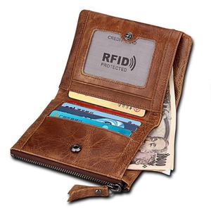 Portefeuille court pour homme en cuir de vache véritable avec blocage RFID, portefeuille décontracté pour affaires avec fermeture éclair, en cuir véritable - Product Image 2