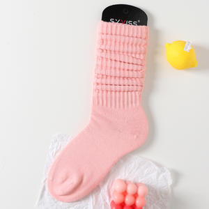 फैशन बबल शुद्ध रंग की महिलाओं के डिज़ाइन मोटे सूती लंबे पतले पैर के मोज़े जूतों के लिए गर्म पैर के स्लाउच मोज़े रखते हैं - Product Image 4