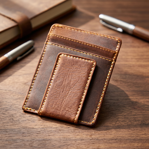 Wholesale Vintage Handmade Stitching Money Clip <b>Wallet</b> <b>RFID</b> Blocking Card Holder <b>Men</b> Cow Leather Strong Magnet - Product Image 2