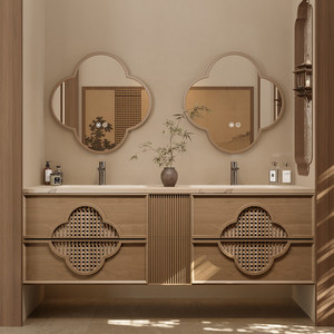 New modern <b>oak</b> bathroom cabinet combination antique style washbasin plum mirror washbasin basin cabinet - Product Image 3