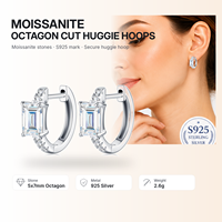 Boucles d'oreilles créoles personnalisées en argent sterling 925 avec moissanite taille émeraude 5x7mm, bijoux fins S925 pour femme