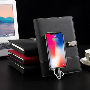 Fábrica Profesional personalizado perder suelto Agenda cuaderno con luz LED logotipo 8000mah cargador inalámbrico Powerbank USB