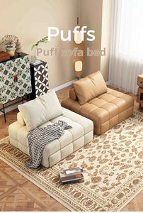 Sofá <span class=keywords><strong>Cama</strong></span> Japonés Individual Moderno, <span class=keywords><strong>Convertible</strong></span>, Color Crema, Plegable Telescópico, con Esponja de Látex y Tela, para Sala de Estar, Balcón, Villa - Product Image 4