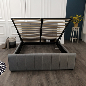 Lit de chambre à coucher moderne européen avec sommier relevable hydraulique, taille double, king ou queen, avec rangement ottoman rembourré gris - Product Image 2