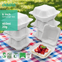 Boîte à hamburger jetable en canne à sucre, biodégradable, imperméable, résistante à la graisse, emballage alimentaire de qualité alimentaire, compatible micro-ondes, pour le déjeuner, le camping