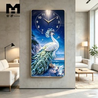 Dekorasi Rumah Lukisan Jam Dinding Vertikal Motif Burung Merak Seni Dinding Modern Cetakan Kanvas Poster untuk Ruang Tamu dan Pintu Masuk