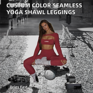 เลกกิ้งโยคะแบบไร้ตะเข็บ ระบายอากาศได้ดี ดีไซน์โดดเด่น สีสันปรับแต่งได้ ผ้าเนื้อนุ่ม ยืดหยุ่น เอวสม็อค แขนยาว 1 ชิ้น - Product Image 2