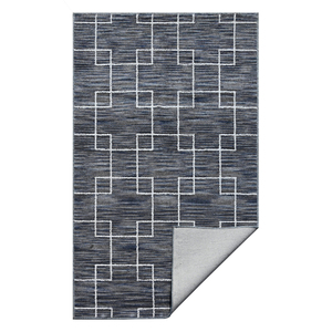 Tapis géométrique moderne rectangulaire gris en polyester à poils ras, résistant aux taches, pour salon - Product Image 4