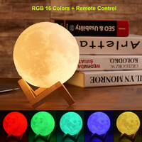 Popular soporte de madera Control táctil remoto 16 colores recargable 3D levitando LED Luna luces de noche lámpara Lunar bola redonda
