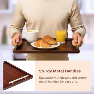 Acacia Wood <b>Tray</b> Brown With Handle Lacquered Finish Serving <b>Tray</b> For Bathroom <b>Storage</b> - Product Image 5
