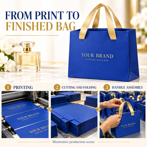 Sac cadeau en papier pour parfum imprimé sur mesure avec logo, poignées en ruban, emballage de luxe pour boutique de parfums, vente en gros - Product Image 2