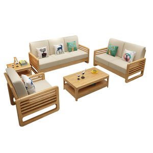 Juego de sofás nórdicos de madera maciza, estilo minimalista moderno, tela extraíble y lavable, tres plazas, para apartamentos pequeños - Product Image 4