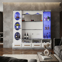 Ensemble de salon de luxe en bois blanc, style Mid-Century Modern, comprenant un meuble vitrine extensible, un meuble à vin, une table basse et un meuble TV