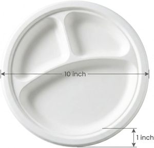 10 Inch 3-Comp 100% Biodegradable & Compostable Bagasse <b>Disposable</b> Paper <b>Plates</b> for Wedding - Product Image 4