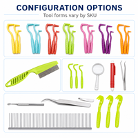 Kit d'outils de suppression des tiques pour animaux de compagnie, 3-9 pièces, multifonctionnel, portable, pinces en acier inoxydable, ensemble de crochets anti-puces en plastique, loupe intégrée