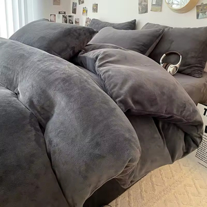 Set di Biancheria da Letto Invernale in Velluto di Latte Ispessito a Doppio Strato, Tipo Lenzuolo con Angoli, 3 o 4 Pezzi, <span class=keywords><strong>Copripiumino</strong></span> <span class=keywords><strong>Grigio</strong></span> di Alta Qualità - Product Image 2