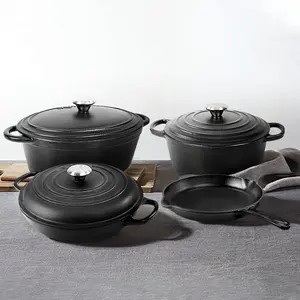 Cookercool High quality 4pcs black enamel cooking pots cast iron cookware sets