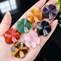 Ornement de poche porte-bonheur en pierre précieuse sculptée en cristal naturel trèfle à quatre feuilles, vente en gros