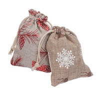 Meilleures ventes : Sacs rectangulaires en polyester à cordon, imprimé Noël, style européen, ornements 10*14cm et 13*18cm, vente en gros pour cadeaux d'enfants