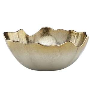 Élégante coupelle à bijoux en métal doré vieilli à bord festonné, plat à bibelots rond, plateau de décoration pour la maison - Product Image 1