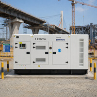 Generator diesel Perkins kedap suara 450kva 360kw dengan Alternator Stamford 3 fasa 50hz, berkanopi, siap kirim dari Guangzhou