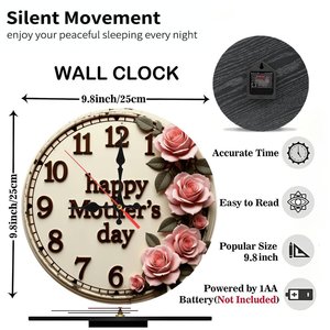 Round Wooden <b>Wall</b> <b>Clock</b> 25x25Cm <b>Silent</b> Natural Wood Panel Home Bedroom Study Decor - Product Image 6