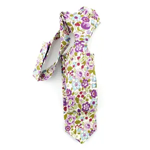 Children Neck Tie Lilac Floral Simple Convenient Easy Wear Pretied Hook Loop Short Slim Necktie Cotton Print The Child Tie