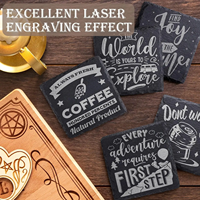Sous-verres noirs de 4 pouces, ensemble de sous-verres en pierre, supports vierges pour gravure laser avec base anti-rayures pour la maison, le bureau, la cuisine, l'appartement, le bar