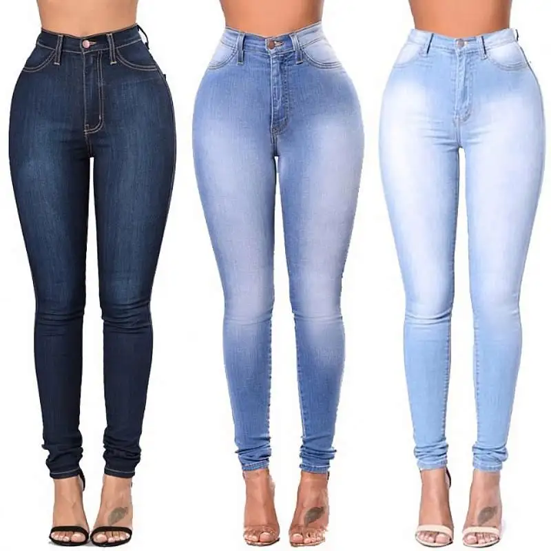 סיטונאי Custom נשים אלסטי למתוח ג 'ינס גבוהה מותן מוצק צבע מכנסיים נשים מכנסי עיפרון סקיני ג' ינס ג 'ינס מכנסיים