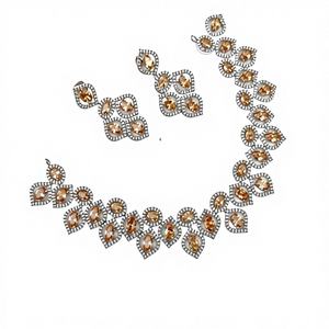 Glamorous Classic Imitation Silver Plated Orange Rhinestone Women's Necklace Earrings Jewelry <b>Set</b> for Weddings Engagements Night - Product Image 1