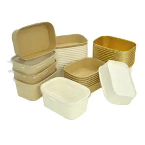 Custom Takeaway Food Packing Containers Biodegradable Disposable Kraft Rectangle Paper Bowls For Serving Food Rice