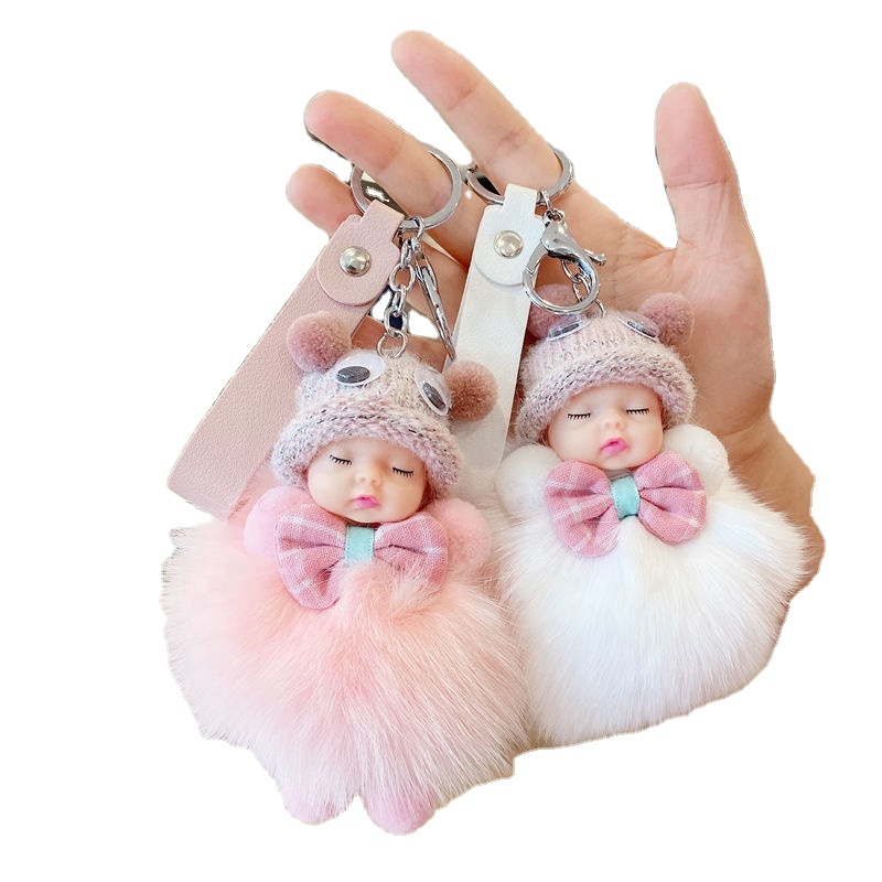 Оптовая продажа, милая кукла kawaii, игрушка, Прямая поставка, Спящая кукла, кукла, брелок для ключей для женщин, Очаровательная сумка, плюшевые брелки с помпонами