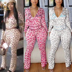 Setelan 2 Potong Jaket Hoodie Leopard Kasual Musim Semi Gugur Wanita Trendy dan Celana Flare, Jaket Musim Gugur dan Celana, Pakaian Wanita Dua Potong - Product Image 6