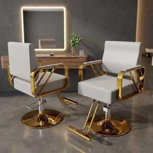 Modern Design Beauty Salon Barber Chair Set 360 Degree Swivel/Reclining/Height Adjustable Features <b>Synthetic</b> <b>Leather</b> Black Gold - Product Image 1