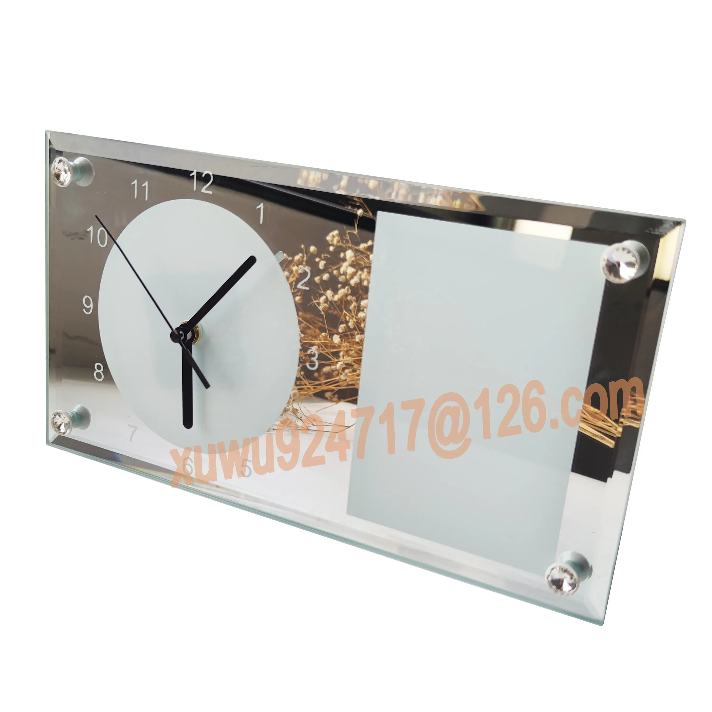 Glass Frame With Clock Souvenir Printable Sublimation Wall Square Glass Clock Photo Frame Mirror Edge Clock