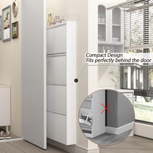 <span class=keywords><strong>Meuble</strong></span> <span class=keywords><strong>à</strong></span> chaussures en métal avec 4 tiroirs rabattables, <span class=keywords><strong>design</strong></span> mural dissimulé <span class=keywords><strong>pour</strong></span> <span class=keywords><strong>entrée</strong></span>, rangement de chaussures étroit et fin, mobilier de maison (Blanc) - Product Image 6