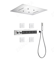 Ensemble de douche thermostatique 5 modes en laiton à grand débit d'eau avec jets corporels, effet pluie cascade pour plafond de salle de bain - Offre Spéciale