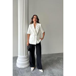 เสื้อแจ็คเก็ตเบลเซอร์แขนสั้นผู้หญิงสีขาว สไตล์ชุดทำงาน ป้องกันรอยยับ - Product Image 6