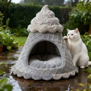 Ice Cream Pet Bed & <b>Tent</b> Cute Cartoon Design Short Plush Soft Filling Anti-Slip Eco-Friendly for Living Room Indoor Use Luxury - Product Image 6