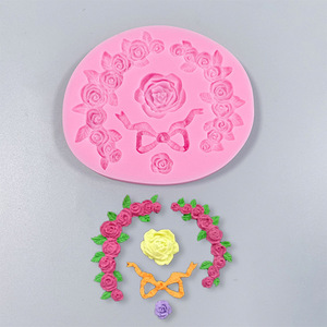 Moule à gâteau en silicone jetable écologique, motif couronne de roses et petits grappes de fleurs, pour pâtisserie, chocolat, fondant, pâte à sucre, 1 pièce - Product Image 3