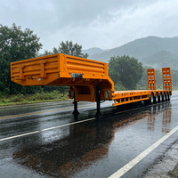 Semi-remorque à plateau surbaissé à 6 essieux extensible, pouvant être allongée jusqu'à 6 mètres pour transporter des marchandises extra-longues et lourdes