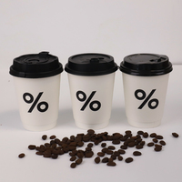 Gobelets en papier jetables à double paroi avec impression de logo personnalisé de calibre 90 8oz 12oz 16oz couvercles d'estampage réutilisables de café chaud écologique