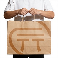 Sac en papier kraft brun avec logo personnalisé, imprimé, recyclable, pour emballages alimentaires à emporter, avec poignées