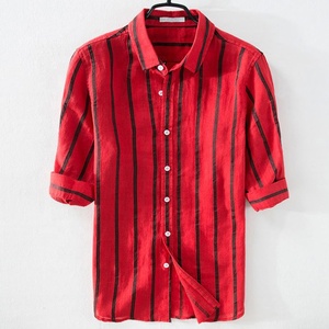 Camicie <span class=keywords><strong>di</strong></span> canapa <span class=keywords><strong>di</strong></span> <span class=keywords><strong>lino</strong></span> Casual da <span class=keywords><strong>uomo</strong></span> a mezza manica a righe traspiranti <span class=keywords><strong>di</strong></span> alta qualità per l'estate - Product Image 5