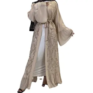 2022 New Dubai Middle East Fashion Women's Chiffon Cardigan Dress With Gown Over Sequins