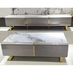 Fashionable type sintered top TV cabinet /stand with stainless steel legs furniture set wall tv cabinet